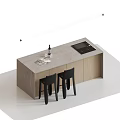 Modern Dining Table Set With Wooden Bar Table Two Black Chairs And Wine Bottle 3d model