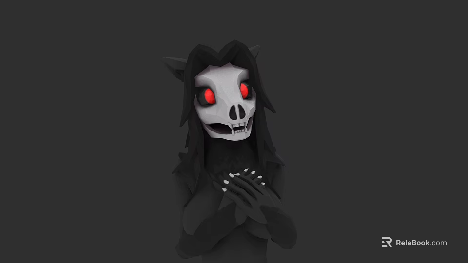 Dark Fantasy Game Character With Skeleton Mask Red Glowing Eyes And Clasped Hands 3d model 