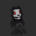 Dark Fantasy Game Character With Skeleton Mask Red Glowing Eyes And Clasped Hands
