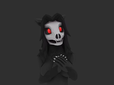 Dark Fantasy Game Character With Skeleton Mask Red Glowing Eyes And Clasped Hands 3d model