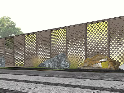 New Chinese Style View Wall Fish Scale Hollow Grid View Wall 3d model