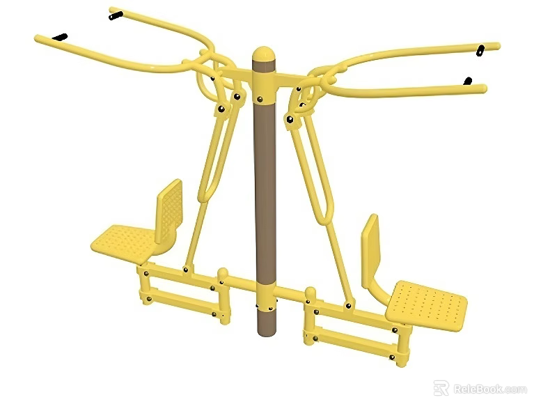 Yellow Outdoor Dual Station Fitness Equipment With Foot Pedals And Steel Handles 3d model 