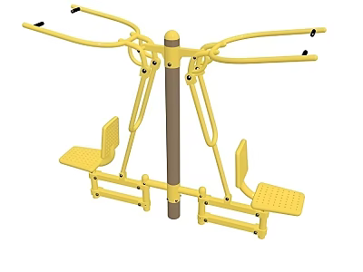 Yellow Outdoor Dual Station Fitness Equipment With Foot Pedals And Steel Handles 3d model