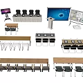 Various Conference Table Layouts With Chairs And Meeting Room Equipment