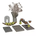 Minimalist Decorative Ornaments Set With Dried Flowers Vase Wooden Tray Green Pears And Decorative Books