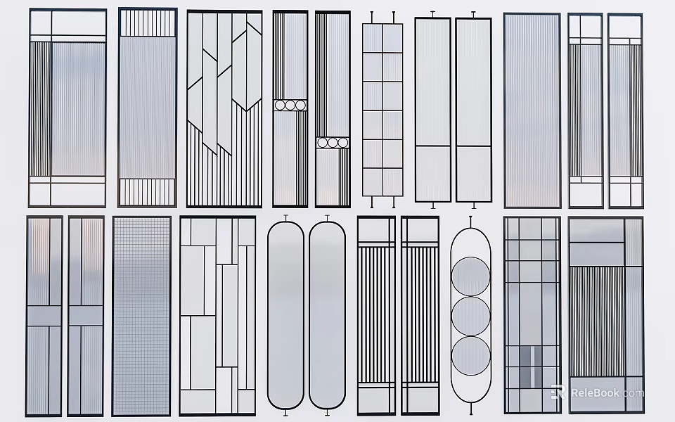 Modern Interior Partition Designs With Various Glass Patterns And Geometric Styles 3d model