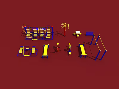Outdoor Playground Equipment Set with Yellow Blue Swings Slides Climbing Frames and Monkey Bars 3d model