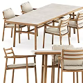 Modern Wooden Dining Table With Beige Fabric Cushioned Chairs Set Design