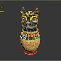 Vibrant Cat Shaped Decorative Furniture Ornament With Colorful Patterns And Green Eyes