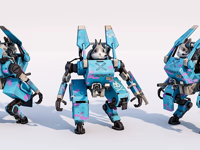 Intelligent Robotic Cat Machines With Blue Pink Design And Mechanical Structure 3d model