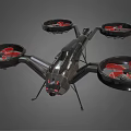 Modern Drone Equipment With Four Red Propellers And Black Body Structure 3d model