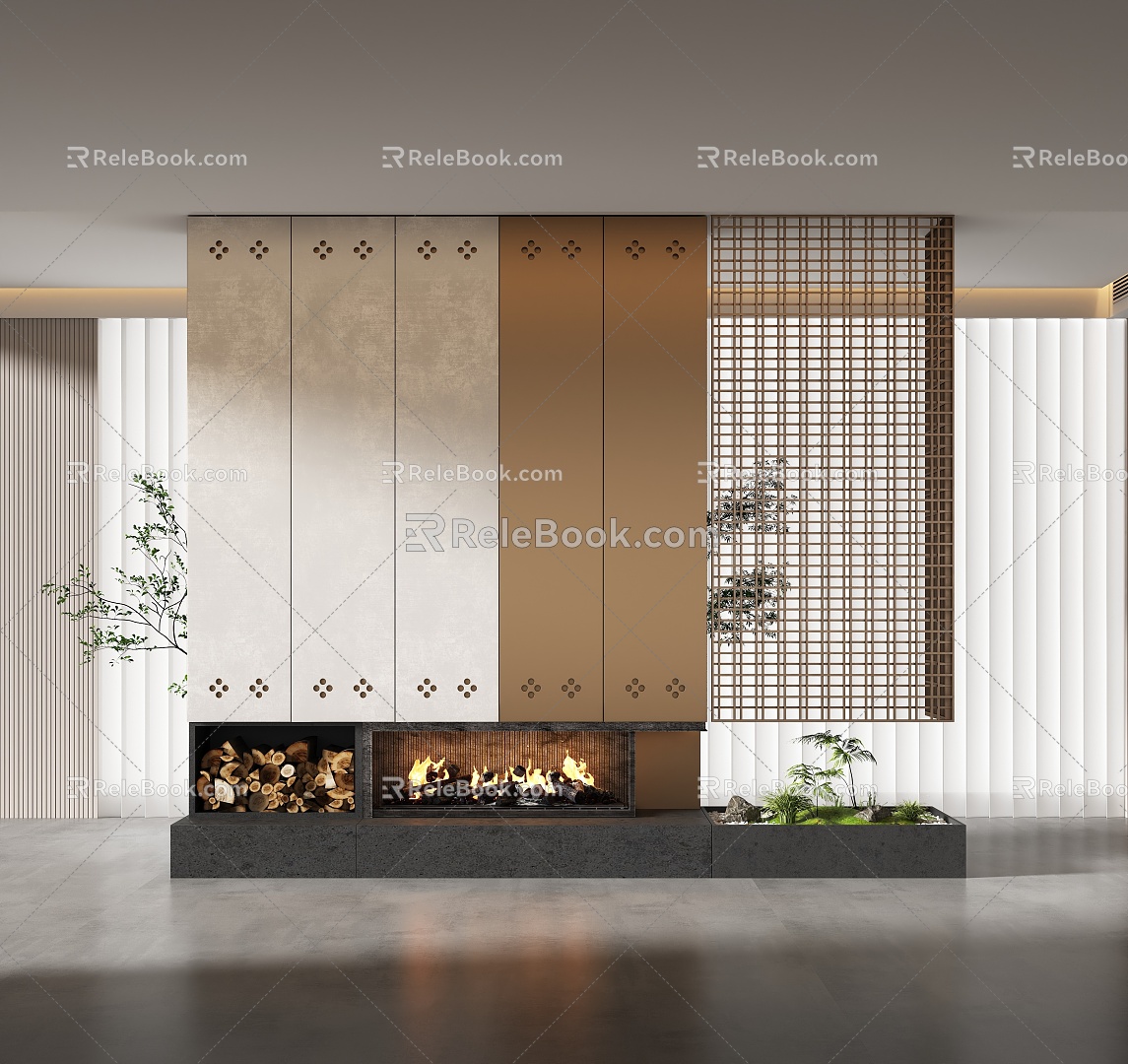 Fireplace background wall 3d model