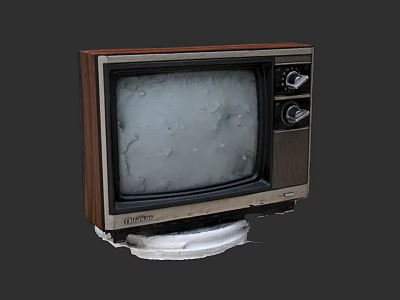Vintage Television With Wooden Frame Snow Screen and Knob Controls 3d model