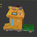 Yellow House Shaped Toy Truck With Smiley Face And Green Trailer Red Wheels