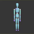 3D Articulated Character With Metallic Blue Green Shine And Jointed Limbs