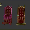 Ornate Wooden Chairs With Red Upholstered Seats And Spiked Finials