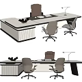 Modern Office Desk With Sleek Design Beige Chairs Adjustable Lamp And Documents 3d model