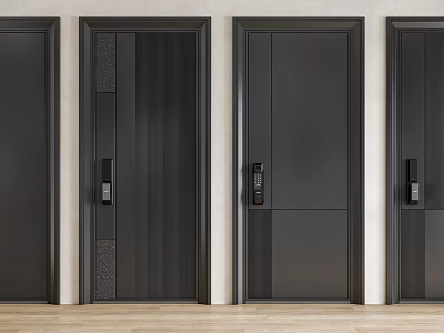 Modern Black Security Doors With Unique Panel Designs And Smart Locks 3d model