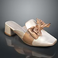 Elegant White And Gold Mule Slippers With Bow Detail And Block Heel Design