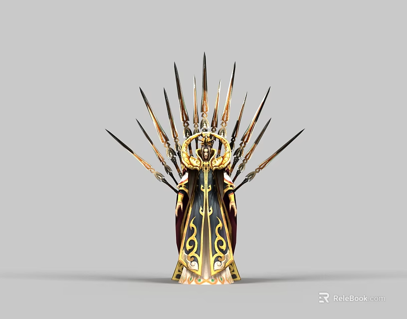 Majestic Game Fantasy Character with Intricate Iron Throne Design Details 3d model 