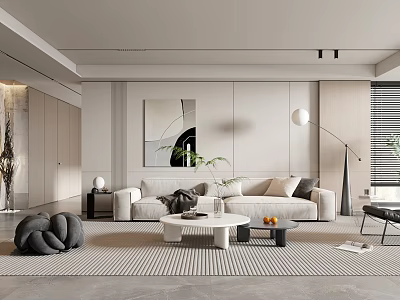 Modern Minimalist Living Room Interior With Beige Sofa Coffee Table And Floor Lamp 3d model