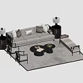 Modern Sofa And Coffee Table Set With Pillows Side Tables Chairs And Geometric Pattern Rug 3d model