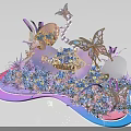 Exquisite Floral Installation with Butterflies Purple Blue Flowers Decorative Beads And Neon Lighting Accents