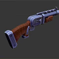 Sci Fi 3D Modeled Gun With Blue Metal Body And Red Wooden Grip Design