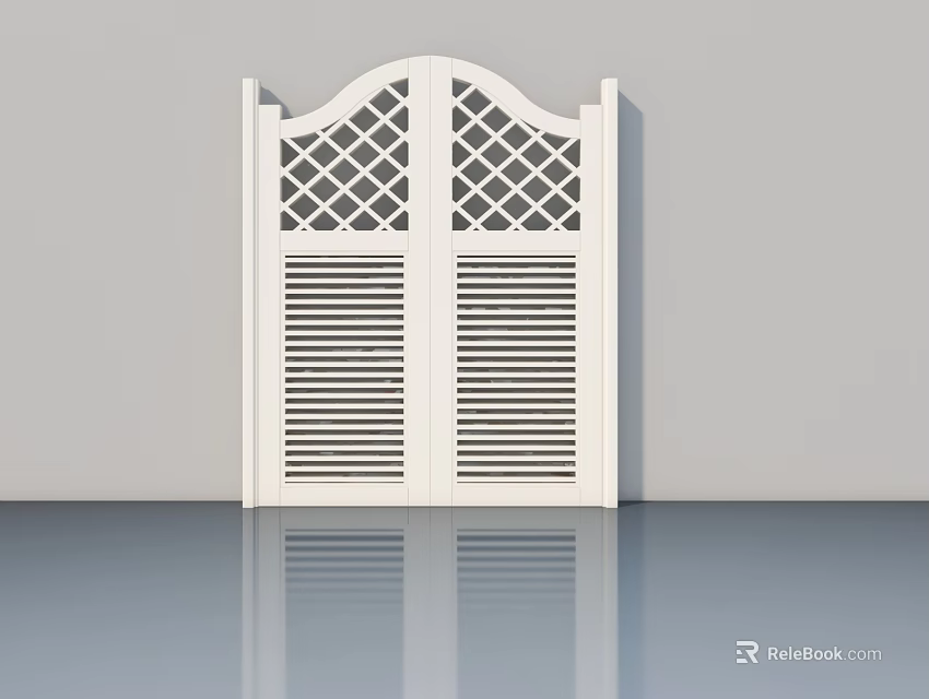 White French Door With Lattice Top And Louvered Panels In Modern Interior 3d model 