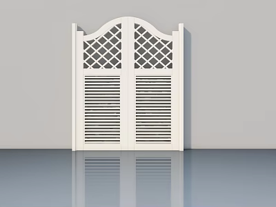 White French Door With Lattice Top And Louvered Panels In Modern Interior 3d model