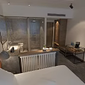 Modern Hotel Guest Room With Twin Beds Mountain View Large Windows And Vanity