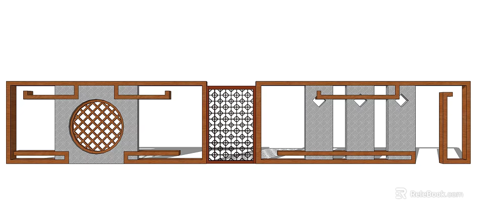 Garden Wall Design With Wooden Frame Lattice Pattern And Circular Decorations 3d model