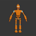 Orange 3D Cartoon Robot Model With Blue Joints And Limbs Standing Design