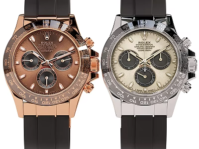 Two Rolex Chronograph Watches With Black Rubber Straps 3d model