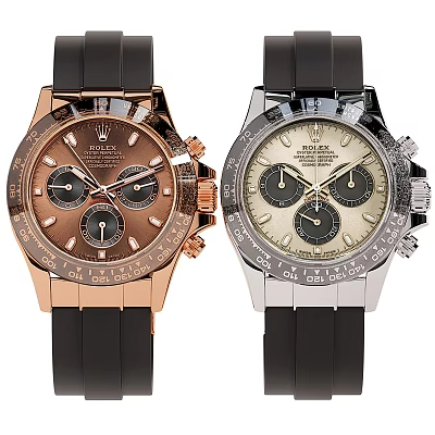 Two Rolex Chronograph Watches With Black Rubber Straps 3d model Two Rolex Chronograph Watches With Black Rubber Straps 3d model