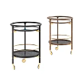 Two Elegant Round Rolling Carts With Metal Frames Glass Shelves And Wheels