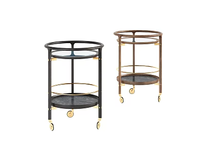 Two Elegant Round Rolling Carts With Metal Frames Glass Shelves And Wheels 3d model