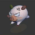 3D Cartoon Pig Character With Angry Expression Pink Body And Brown Ears
