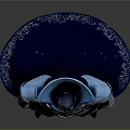 Fantasy Character In Blue Silver Armor With Spiked Helmet Red Eyes And Golden Cloak