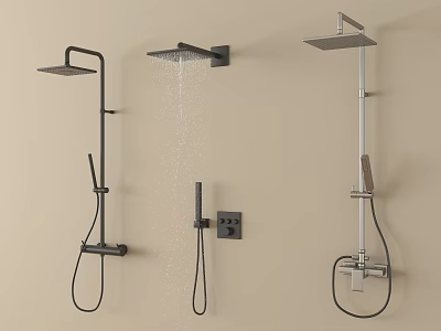 Modern Wall Mounted Shower Systems With Overhead And Handheld Designs And Water Flow 3d model