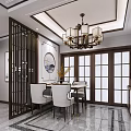 Elegant Modern Living and Dining Room Interior With Chandelier Circular Decorations Sofa And Coffee Table