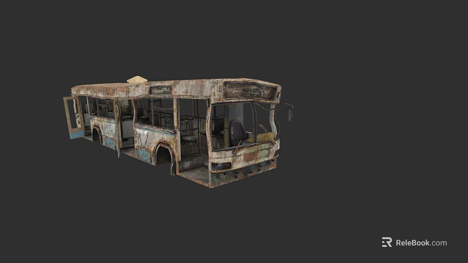Abandoned Rusted Bus With Weathered Exterior Broken Windows And Worn Body 3d model 