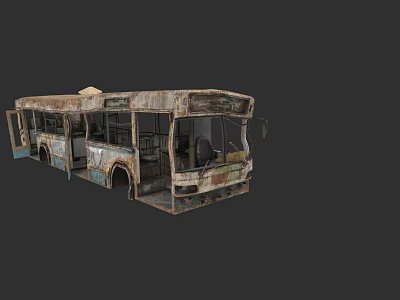 Abandoned Rusted Bus With Weathered Exterior Broken Windows And Worn Body 3d model