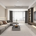 Modern Minimalist Dining Living Room Interior With White Table Brown Chairs And Display Cabinets