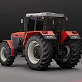 Sturdy Red Agricultural Tractor With Large Wheels And Enclosed Cab
