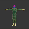 Man In Green Tracksuit With White Stripes Arms Outstretched On Gray Gradient Background
