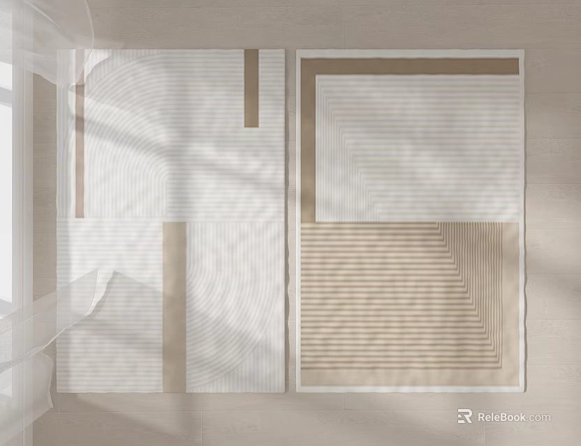 Modern Square Rug With Geometric Patterns And Neutral Tones For Living Room 3d model