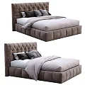 Elegant Modern Double Bed With Tufted Brown Headboard And Gray Bedding 3d model
