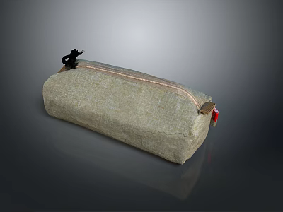 Light Gray Fabric Pencil Case With Zipper Closure Black Pull And Red Accent 3d model