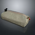 Light Gray Fabric Pencil Case With Zipper Closure Black Pull And Red Accent